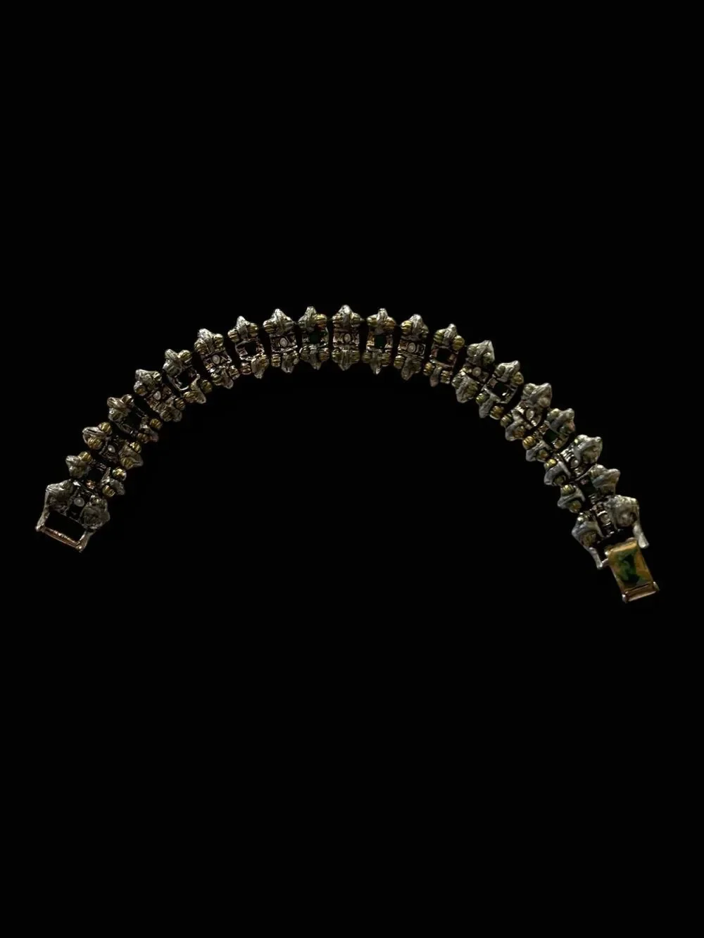 Vintage Metal Link Faux Jade Cabachon Bracelet